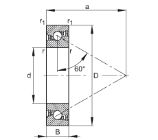 推力角接触球轴承 7602025-2RS-TVP, 单向，接触角 a = 60°，限制公差，两侧唇密封