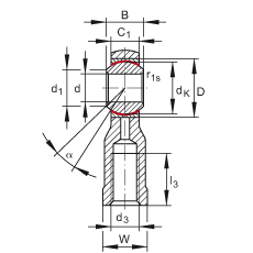 杆端轴承 GIKSR25-PS, 根据 DIN ISO 12 240-4 标准，特种钢材料，带右旋内螺纹，免维护