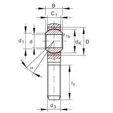 杆端轴承 GAKSR6-PS, 根据 DIN ISO 12 240-4 标准，特种钢材料，带右旋外螺纹，免维护