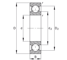深沟球轴承 6001-C, 修正的内部结构（C 代），根据 DIN 625-1 标准的主要尺寸