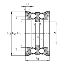 推力深沟球轴承 54208 + U208, 根据 DIN 711/ISO 104 标准的主要尺寸，单向，带球面轴承座圈和一个或两个座圈，可分离