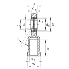 杆端轴承 GIR40-DO-2RS, 根据 DIN ISO 12 240-4 标准，带右旋内螺纹，需维护，两侧唇密封