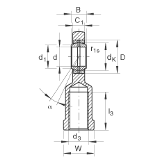 杆端轴承 GIL8-DO, 根据 DIN ISO 12 240-4 标准，带左旋内螺纹，需维护