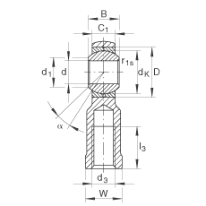 杆端轴承 GIKR10-PB, 根据 DIN ISO 12 240-4 标准，带右旋内螺纹，需维护