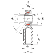 杆端轴承 GIKR6-PW, 根据 DIN ISO 12 240-4 标准，带右旋内螺纹，需维护
