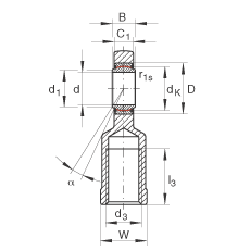 杆端轴承 GIR70-UK-2RS, 根据 DIN ISO 12 240-4 标准，带右旋内螺纹，免维护，两侧唇密封