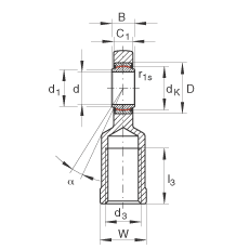 杆端轴承 GIL12-UK, 根据 DIN ISO 12 240-4 标准，带左旋内螺纹，需维护