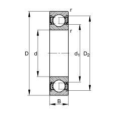 深沟球轴承 6206-2RSR, 根据 DIN 625-1 标准的主要尺寸, 两侧唇密封