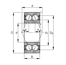 角接触球轴承 3806-B-2Z-TVH, 双列，双侧间隙密封，接触角 α = 25°