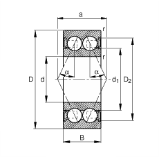 角接触球轴承 3812-B-2RSR-TVH, 双列，双侧唇密封，接触角 α = 25°
