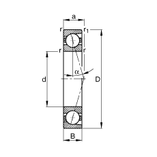 主轴轴承 B7219-C-T-P4S, 调节，成对安装，接触角 α = 15°，限制公差