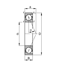 主轴轴承 B7014-E-T-P4S, 调节，成对或单元安装，接触角 α = 25°，限制公差