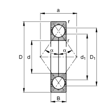 四点接触球轴承 QJ207-MPA, 根据 DIN 628-4 标准的主要尺寸, 可分离, 剖分内圈