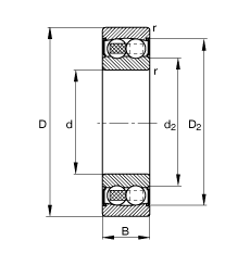 自调心球轴承 2208-2RS-TVH, 根据 DIN 630 标准的主要尺寸, 两侧唇密封