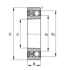 自调心球轴承 2208-K-2RS-TVH-C3, 根据 DIN 630 标准的主要尺寸, 锥孔，锥度 1:12，两侧唇密封