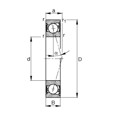 主轴轴承 B7016-C-2RSD-T-P4S, 调节，成对安装，接触角 α = 15°，两侧唇密封，非接触，加严公差