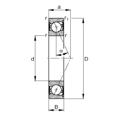 主轴轴承 B7210-E-2RSD-T-P4S, 调节，成对安装，接触角 α = 25°，两侧唇密封，非接触，限制公差