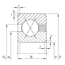 薄截面轴承 CSXAA010-TN, 四点接触球轴承，类型X，带弹性塑料保持架（聚酰胺），运行温度 -30°C 到 +120°C