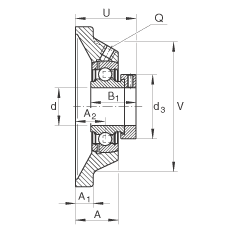 轴承座单元 PCJ50-N-FA125, 带四个螺栓孔的法兰的轴承座单元，铸铁，偏心锁圈，P型密封，耐腐蚀保护