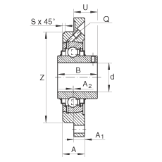 轴承座单元 RMEY35-N, 带四个螺栓孔的法兰的轴承座单元，铸铁， 定心凸出物，内圈带平头螺钉， R 型密封