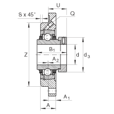 轴承座单元 TME80, 带四个螺栓孔的法兰的轴承座单元，定心凸出物，铸铁，偏心锁圈，T 型密封