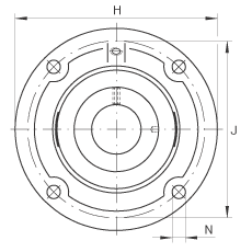 轴承座单元 RFE45, 带四个螺栓孔的法兰的轴承座单元，定心凸出物，铸铁，偏心锁圈，R 型密封
