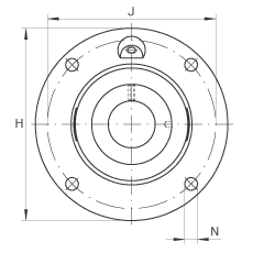 轴承座单元 RME60-N, 带四个螺栓孔的法兰的轴承座单元，定心凸出物，铸铁，偏心锁圈，R 型密封