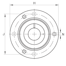 轴承座单元 RRY25-VA, 带三个/四个螺栓孔的法兰的轴承座单元，冲压钢板，内圈带平头螺钉，R型密封， 耐腐蚀保护，无再润滑结构