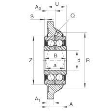 轴承座单元 PCCJ35, 带四个螺栓孔的法兰的轴承座单元，铸铁，双列角接触球轴承，P 型密封
