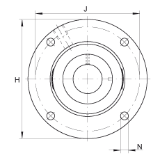 轴承座单元 RMEO100, 带四个螺栓孔的法兰的轴承座单元，铸铁，定心凸出物，偏心锁圈，系列 63，R密封