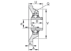 轴承座单元 RCJY1-3/8, 四角法兰轴承座单元，铸铁，根据 ABMA 15 - 1991, ABMA 14 - 1991 内圈带有平头螺栓，R型密封， ISO3228，英制