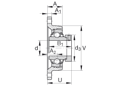 轴承座单元 RCJT1-5/8, 对角法兰轴承座单元，铸铁，根据 ABMA 15 - 1991, ABMA 14 - 1991, ISO3228 带有偏心紧定环，R型密封，英制