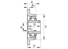 轴承座单元 RCJTY5/8, 对角法兰轴承座单元，铸铁，根据 ABMA 15 - 1991, ABMA 14 - 1991, ISO3228 内圈带有平头螺栓，R型密封，英制