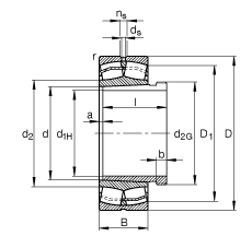 调心滚子轴承 22308-E1-K + AH2308, 根据 DIN 635-2 标准的主要尺寸, 带锥孔和退卸套