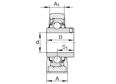 直立式轴承座单元 RASEY1, 铸铁轴承座，外球面球轴承，根据 ABMA 15 - 1991, ABMA 14 - 1991, ISO3228 内圈带有平头螺栓，R型密封，英制